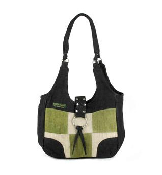 Hemp Shoulder Bag Green Black Patch